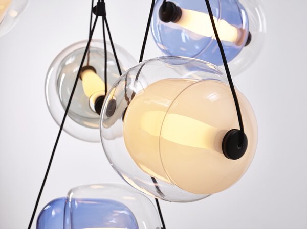 Brokis Designové LED závěsné svítidlo Capsula single PC937, 2700K Barva skla: Šedá kouřová - transparentní sklo, Barva vnitřního skla: Šedá kouřová - transparentní sklo, Baldachýn: Kov - černý matný komaxit
