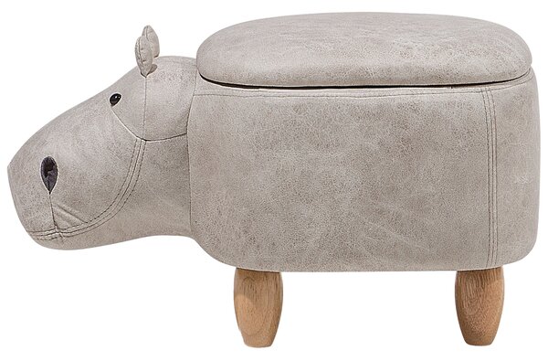 Zvířecí stolička s úložným prostorem HIPPO Umělá kůže Světle šedá Hroch