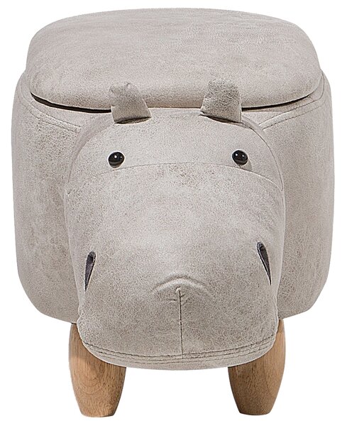 Zvířecí stolička s úložným prostorem HIPPO Umělá kůže Světle šedá Hroch