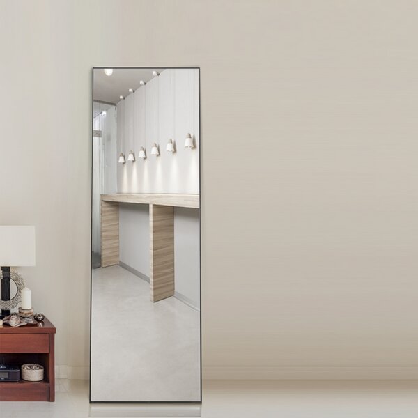 Celoplošné zrcadlo 150x40 cm, HD kvalita se stojanem, černé, ideální do obývacího pokoje, moderní design pro každou domácnost