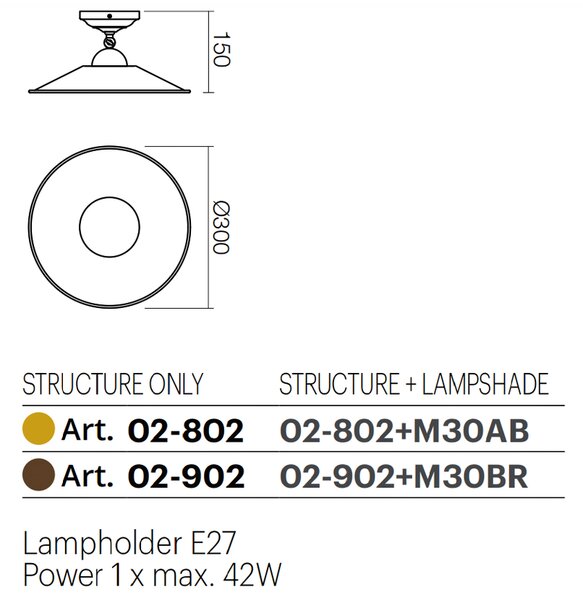 Incanti Rustikální stropní svítidlo Lea, ø 30 cm, 1xE27 Barva: Mosaz