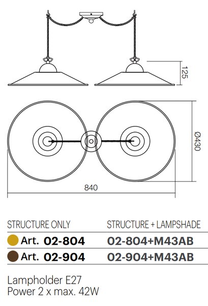 Incanti Rustikální závěsné svítidlo Lea, ø 43 cm, 2 x E27 Barva: Mosaz