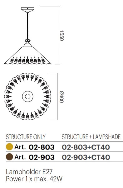 Incanti Rustikální závěsné svítidlo Lea, ø 40 cm, 1 x E27 Barva: Bronz