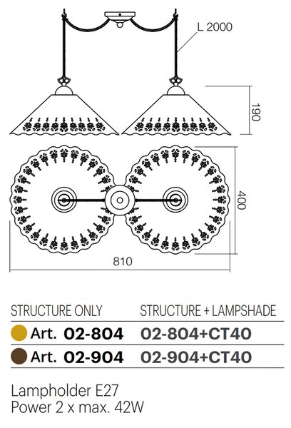 Incanti Rustikální závěsné svítidlo Lea, ø 40 cm, 2 x E27 Barva: Mosaz