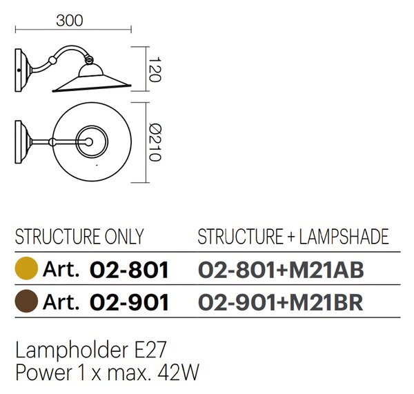 Incanti Rustikální nástěnné svítidlo Lea, ø 21 cm Barva: Mosaz