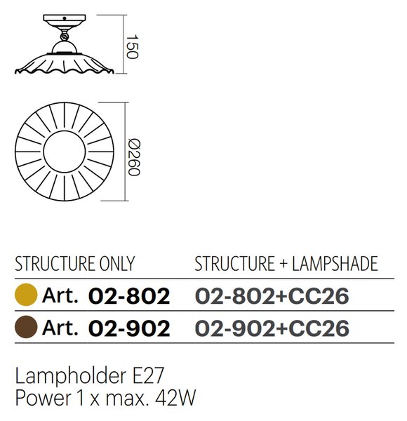 Incanti Rustikální stropní svítidlo Lea, ø 26 cm, keramické Barva: Mosaz