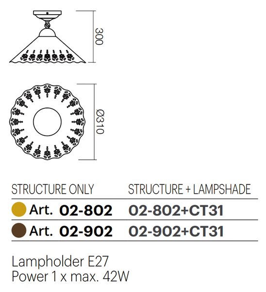 Incanti Rustikální stropní svítidlo Lea, ø 31 cm, keramické Barva: Bronz