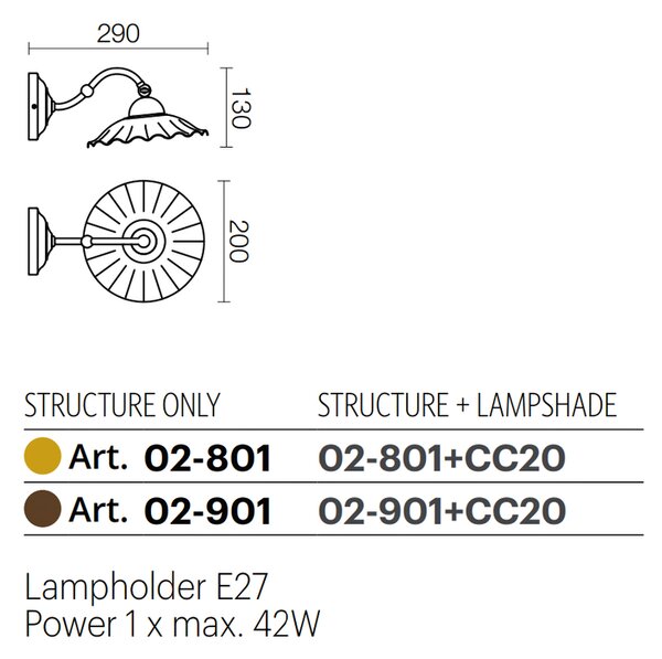 Incanti Rustikální nástěnné svítidlo Lea 02, ø 20 cm, keramické Barva: Bronz