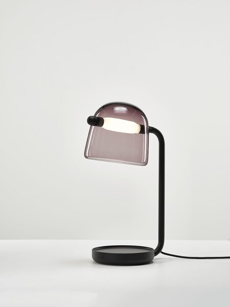 Stolní lampa Brokis Mona small table PC950, 5000K Kabel: Textilní bílý, Povrch Montury: Černý matný komaxit, Barva skla: Transparentní číré sklo