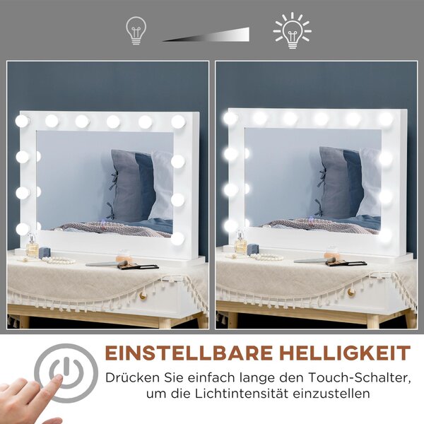 HOMCOM Hollywood – zrcadlo 80 x 60 cm, kosmetické zrcadlo s LED osvětlením, bílé