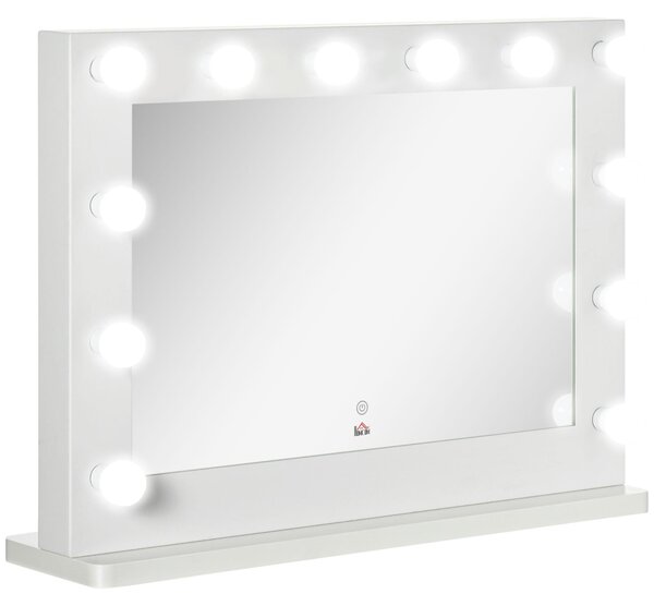 HOMCOM Hollywood – zrcadlo 80 x 60 cm, kosmetické zrcadlo s LED osvětlením, bílé