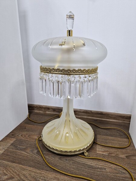 Aleš Zvěřina - Studio AZ-DESIGN Velká stolní lampa z pískovaného skla s hlubokým brusem Simone-SB-Gold