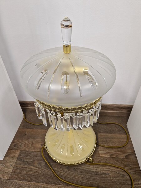 Aleš Zvěřina - Studio AZ-DESIGN Velká stolní lampa z pískovaného skla s hlubokým brusem Simone-SB-Gold