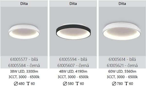 Palnas Stropní LED svítidlo DITA, černé, ø 78 cm Stmívání, řízení: ON/OFF (bez stmívání), Dálkový ovladač: Bez dálkového ovladače