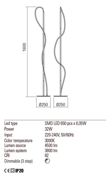 Redo Stojací lampa Corral, 3000K