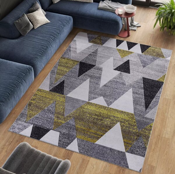 Makro Abra Kusový koberec ELEFANTA SR-10 Geometrický šedý žlutý černý Rozměr: 120x170 cm