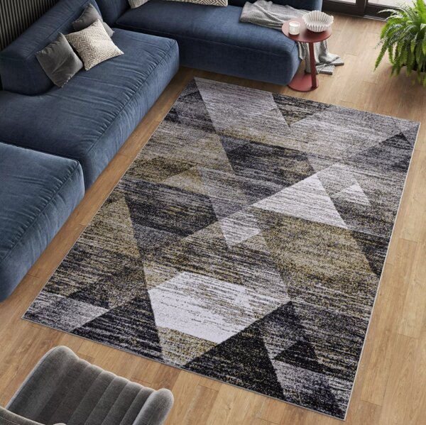 Makro Abra Kusový koberec ELEFANTA SR-11 Geometrický šedý žlutý černý Rozměr: 80x150 cm