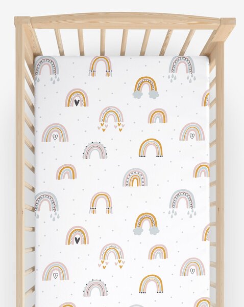 Goldea bavlněné napínací prostěradlo do dětské postýlky - malované duhy 60 x 120 cm