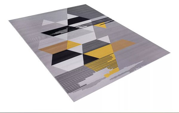 Makro Abra Kusový koberec ELEFANTA J002 Geometrický šedý žlutý Rozměr: 80x150 cm