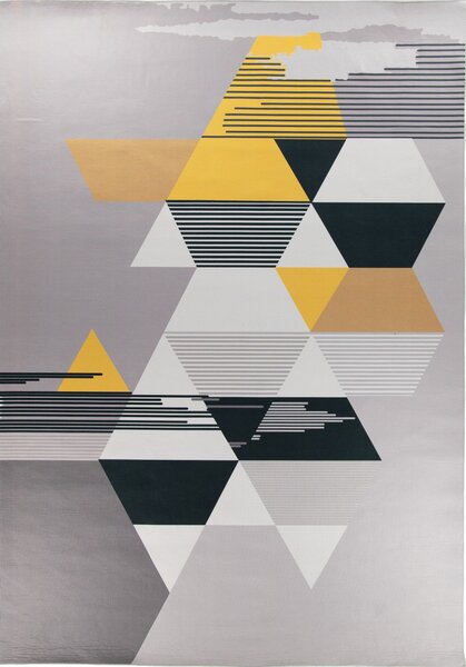 Makro Abra Kusový koberec ELEFANTA J002 Geometrický šedý žlutý Rozměr: 80x150 cm