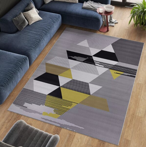 Makro Abra Kusový koberec ELEFANTA J002 Geometrický šedý žlutý Rozměr: 80x150 cm