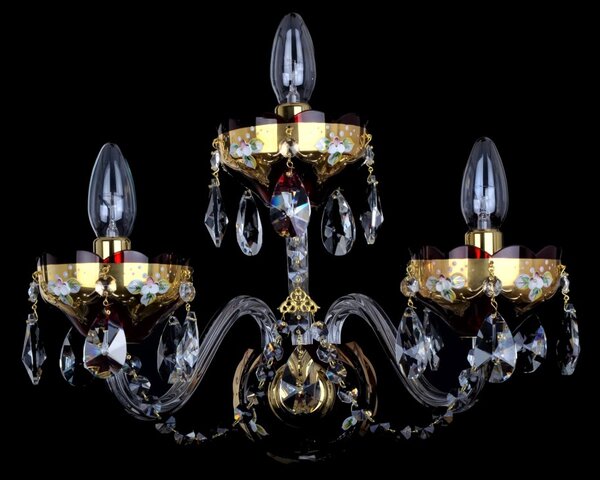 DBK GLASS Větší 3-ramenné rubínově červené nástěnné svítidlo zdobené vysokým smaltem N-0609-3-SM