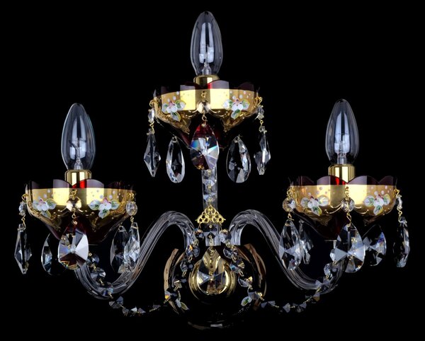 DBK GLASS Větší 3-ramenné rubínově červené nástěnné svítidlo zdobené vysokým smaltem N-0609-3-SM