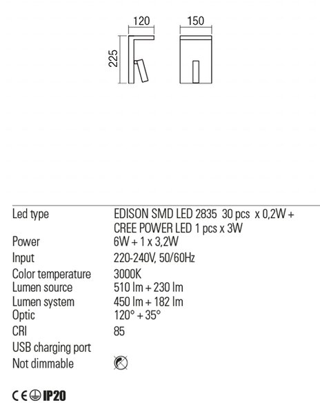 Redo Nástěnné LED svítidlo Agos Barva: Černá