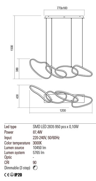 Redo Závěsné LED svítidlo Bias, délka 120cm Barva: Bílá