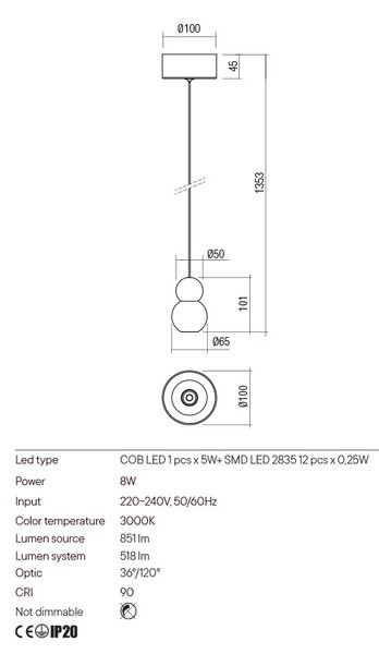 Redo Závěsná LED lampa Aoba Barva: Černá