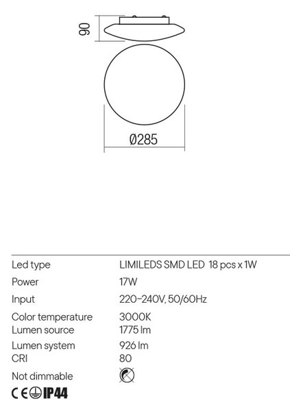 Redo Stropní LED svítidlo Antiba, ø28,5cm, IP44