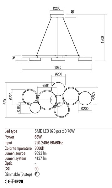 Redo Závěsné LED svítidlo Cronos, délka 103cm Barva: Černá