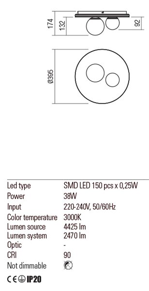 Redo Stropní LED svítidlo Corum 2 Barva: Černá
