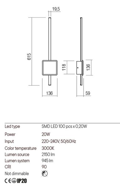 Redo Nástěnná LED lampa Diaz hranaté Barva: Zlatá