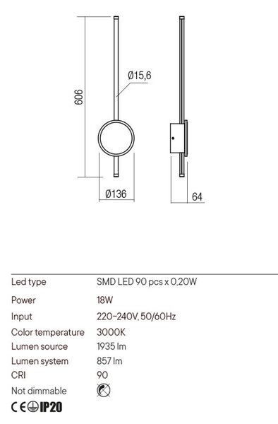 Redo Nástěnná LED lampa Diaz kulaté Barva: Černá
