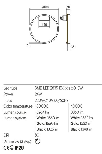 Redo Nástěnné/Stropní svítidlo FEBE - nepřímé, ø40cm Barva: Bílá, Chromatičnost: 3000K