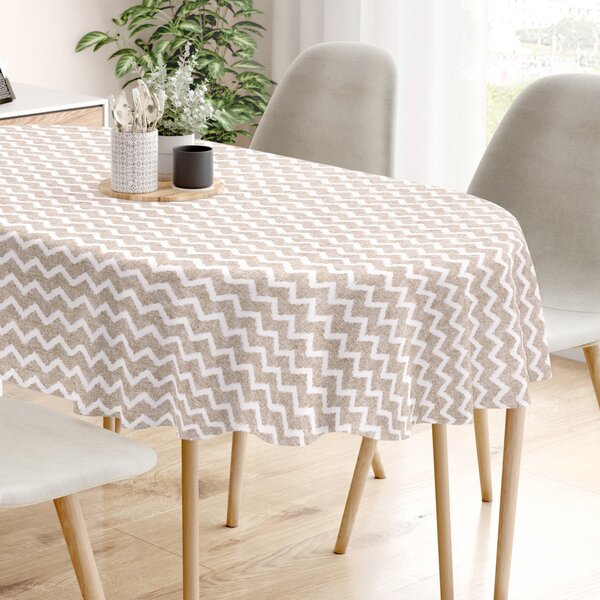 Goldea oválný ubrus loneta - cik-cak proužky na režném 130 x 180 cm