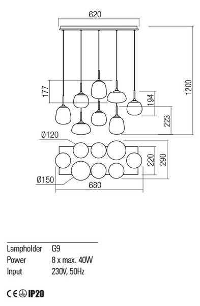 Redo Závěsná lampa Kiwi 8