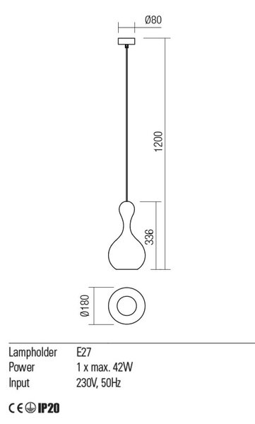 Redo Závěsné svítidlo Lob, ø18cm Barva: Kouřová