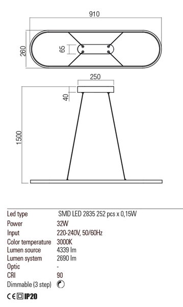 Redo Závěsné LED svítidlo Lap, ø 910mm Barva: písková černá