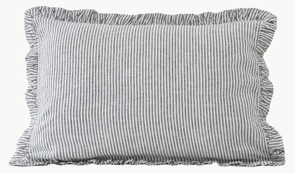 Ručně vyrobený lněný povlak na polštář s volány Black Stripe
