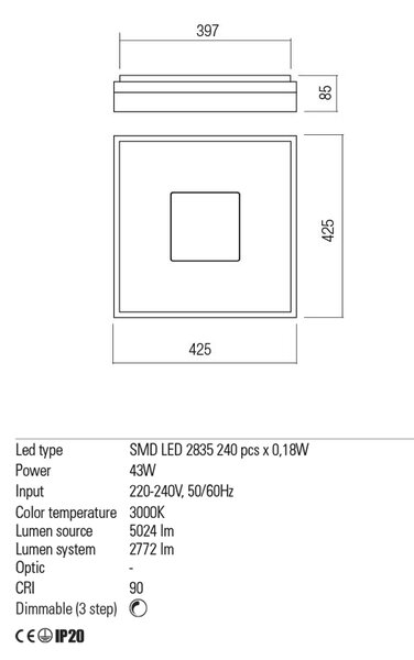 Redo Stropní LED svítidlo Maya hranaté, ø42,5cm Barva: Zlatá