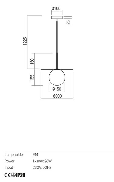 Redo Závěsná lampa Plato, ø15cm Barva: Černá