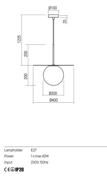 Redo Závěsná lampa Plato, ø20cm Barva: Černá
