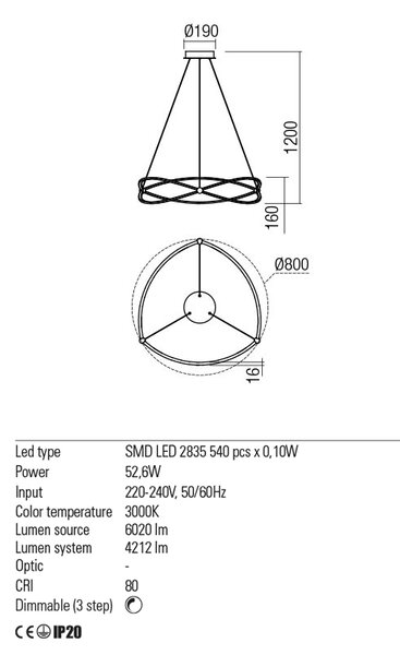 Redo Závěsné LED svítidlo Quark, ø80cm Barva: Černá