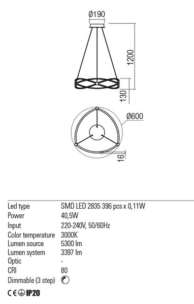Redo Závěsné LED svítidlo Quark, ø60cm Barva: Černá