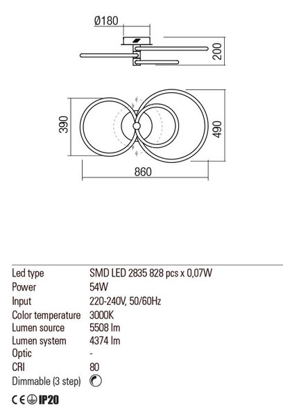 Redo Stropní LED svítidlo Spell, 3 kruhy, ø86cm Barva: Bílá