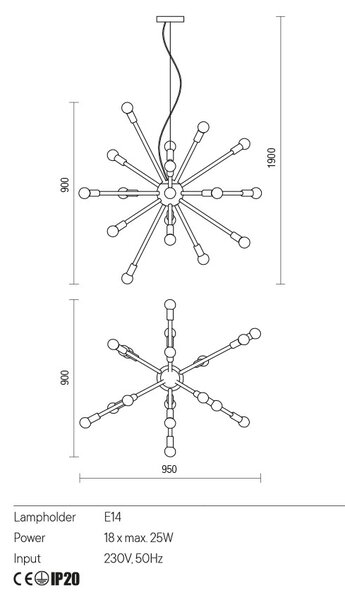 Redo Závěsná lampa Stellar, 18x E14 Barva: Černá