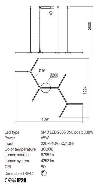 Redo Závěsné LED svítidlo Stick Barva: Černá