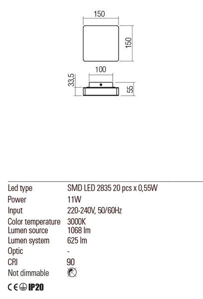 Redo Nástěnné LED svítidlo Tablet, d: 15cm Barva: Bílá
